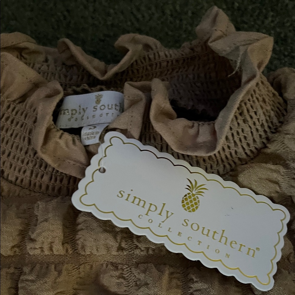 Simply Southern Textured Tan Top with Ruffles - Picture 2 of 3